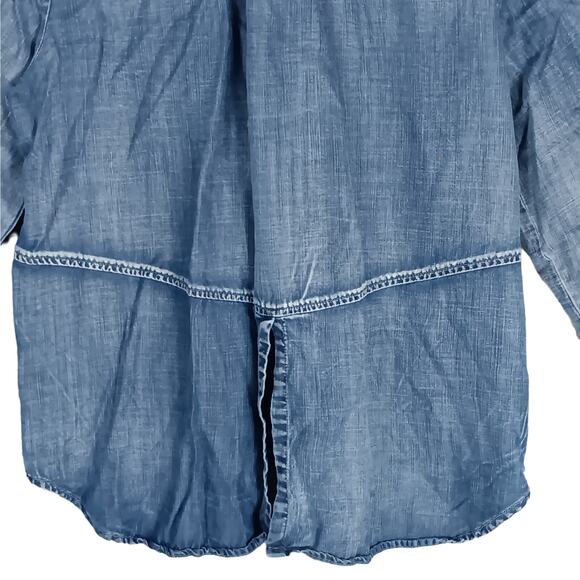 Cloth & Stone Blue Chambray Button Down Shirt Roll Tab Long Sleeve Slit on Back - Picture 7 of 11